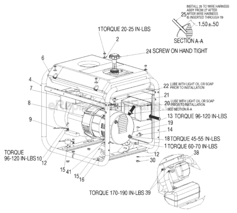 Page A Diagram and Parts List for BSI550-W Type 2 Porter Cable Generator